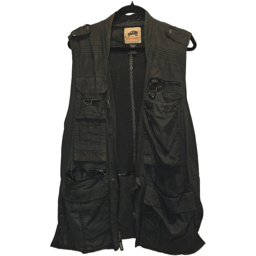 Humvee Mens Black Tactical Field Vest Multi-Pocket Fishing Safari Utility Large